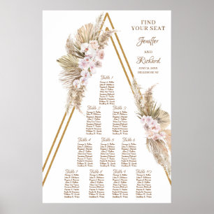 Boho Driving Palm Pampas Grass Dusty Rose Gold Arc Poster
