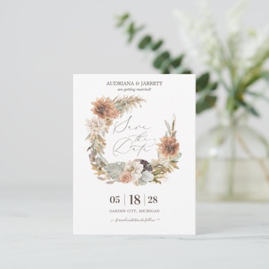 Boho Driving Pampas Grass Autumn Save the Date Postkarte (Stehend Vorderseite)