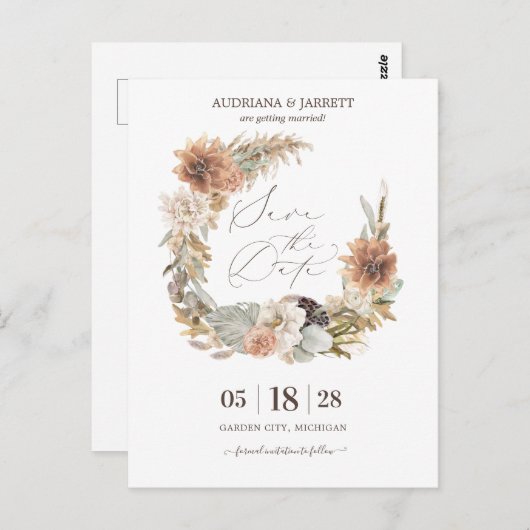 Boho Driving Pampas Grass Autumn Save the Date Postkarte (Vorne/Hinten)