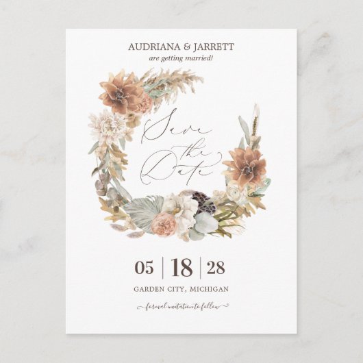 Boho Driving Pampas Grass Autumn Save the Date Postkarte (Vorderseite)