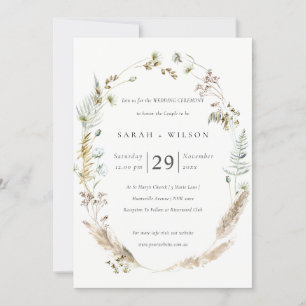 Boho Dry Palm Pampas Grass Floral Wedite Einladung