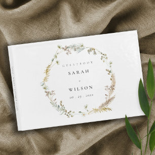 Boho Dry Palm Pampas Grass Floral Wreath Wedding Gästebuch