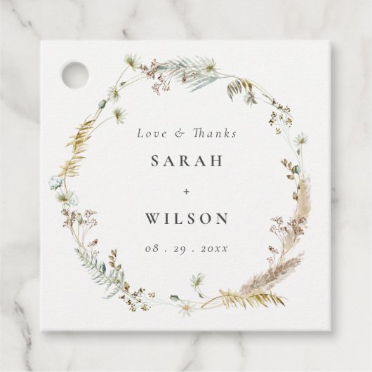 Boho Dry Palm Pampas Grass Floral Wreath Wedding Geschenkanhänger (Vorderseite)