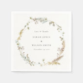 Boho Dry Palm Pampas Grass Floral Wreath Wedding Serviette (Vorderseite)