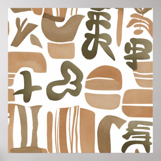 Boho Dschungel Leaf Botanischer Kunststil Einfache Poster (Vorne)