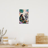 Boho-Dschungel-Traumlandschaft Weißer Tiger & Frau Poster (Küche)