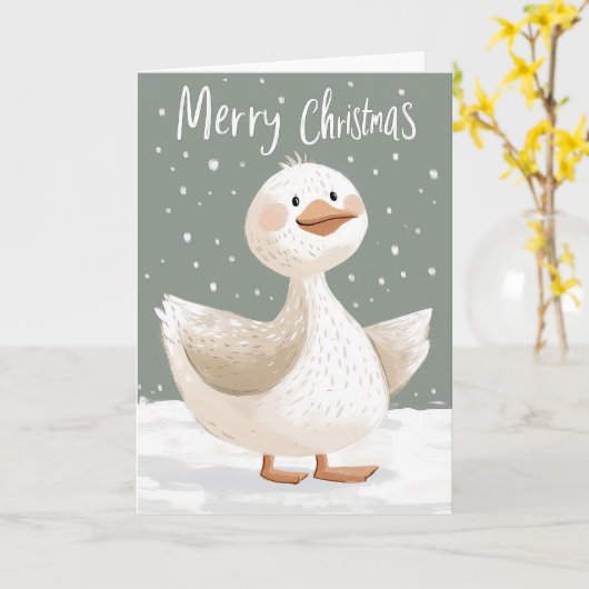 Boho Duck in Snow Weihnachtskarte Karte (Gelbe Blume)
