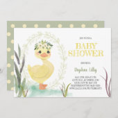  Boho Duckling Babydusche Einladung Gelb (Vorne/Hinten)