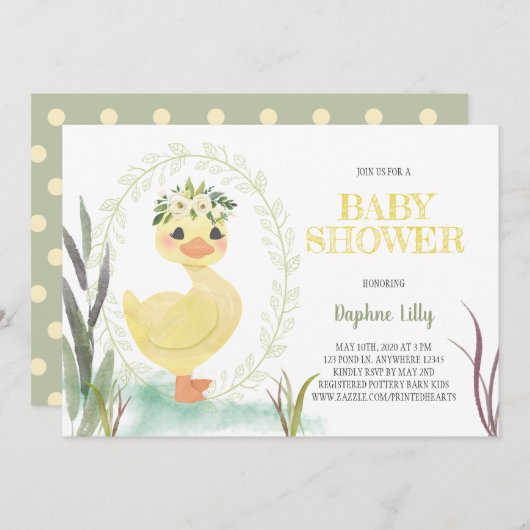  Boho Duckling Babydusche Einladung Gelb (Vorne/Hinten)