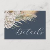 Boho-Dunkelblaue-Pampasgras-Hochzeitsdetails Begleitkarte (Vorderseite)