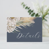 Boho-Dunkelblaue-Pampasgras-Hochzeitsdetails Begleitkarte (Stehend Vorderseite)
