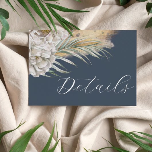 Boho-Dunkelblaue-Pampasgras-Hochzeitsdetails Begleitkarte
