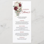 Boho dunkelrote Goldmedaille Blumenkarte Menükarte (Vorderseite)