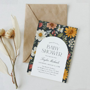Boho-Dunkle-Blumen-Wildblumen-Baby-Party Einladung