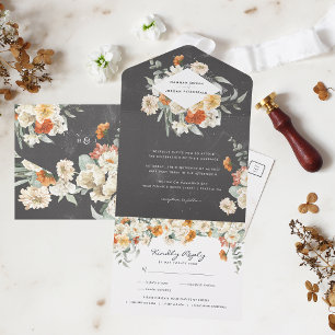 Boho-Dunkle-Floral-Botanische-Hochzeit All In One Einladung