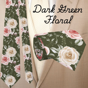 Boho Dunkle Salbei Grün Röte Creme Blumen Halsband Krawatte
