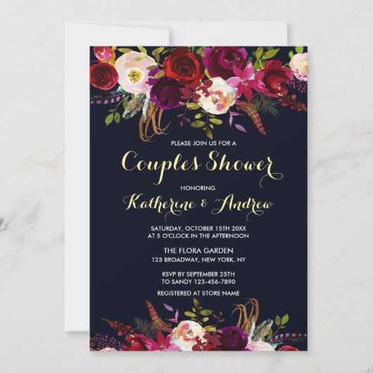 Boho Dusche für Boote der Marine Burgundy Marsala Einladung (Vorderseite)