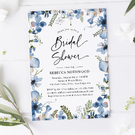 Boho Dusky Blue Florals Botanisches Brautparty Einladung