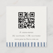 Boho Dusky Blue Hand Drawn Strips QR Code Quadratische Visitenkarte (Rückseite)