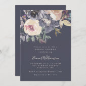 Boho Dusky Dark Lila Floral Script Brautparty Einladung (Vorne/Hinten)