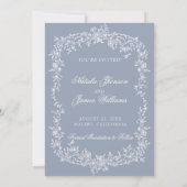 Boho Dusty Blau Blumen Botanisch Hochzeit Save The Date (Rückseite)