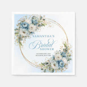 Boho Dusty Blau Blumen Eukalyptus Gold Servietten