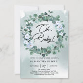 Boho Dusty blauen Blumen Tiefgrüner Eukalyptus Inv Einladung (Vorderseite)