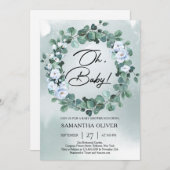 Boho Dusty blauen Blumen Tiefgrüner Eukalyptus Inv Einladung (Vorne/Hinten)