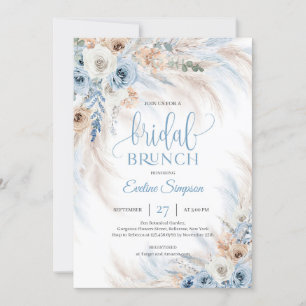 Boho Dusty blauen Blumen und Pampas Bridal Brunch Einladung