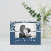 Boho Dusty Blue & Aquamarin Save the Date Hochzeit Postkarte (Stehend Vorderseite)