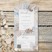 Boho Dusty Blue Beach Rustikaler QR-Code All In One Einladung