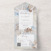 Boho Dusty Blue Beach Rustikaler QR-Code All In One Einladung (Innen Boden)