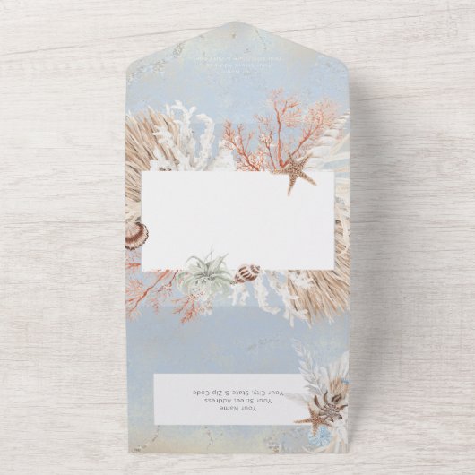 Boho Dusty Blue Beach Rustikales Abendessen All In One Einladung (Außenbereich)