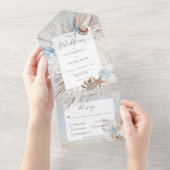 Boho Dusty Blue Beach Rustikales Abendessen All In One Einladung (Abreißen)