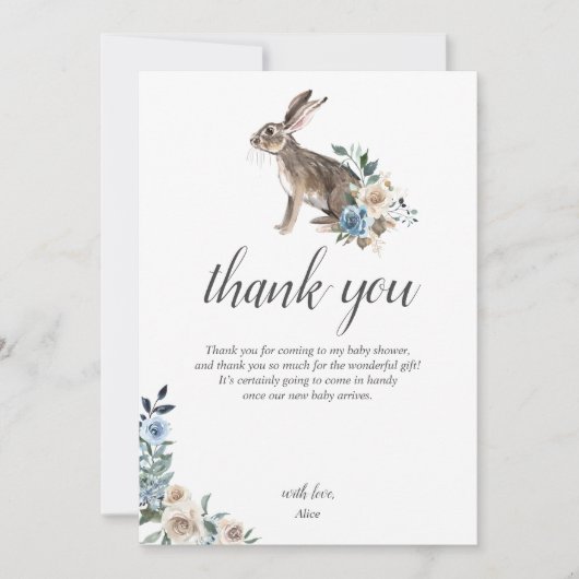 Boho Dusty Blue Beige Blume Babydusche Dankeskarte (Vorderseite)