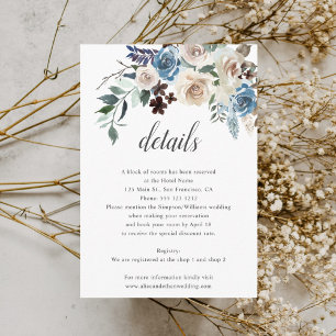 Boho Dusty Blue Beige Blume Hochzeiten Details Begleitkarte
