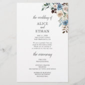 Boho Dusty Blue Beige Blume Hochzeitsprogramm (Vorderseite)