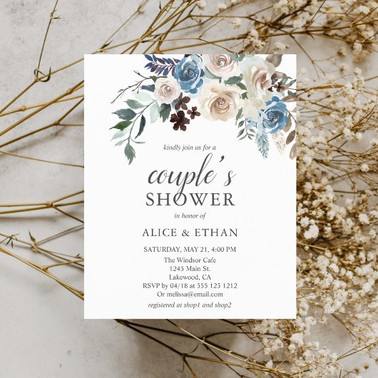 Boho Dusty Blue Beige Blume Paare Dusche