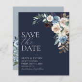 Boho Dusty Blue Beige Blume Save the Date (Vorne/Hinten)