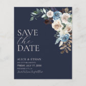 Boho Dusty Blue Beige Blume Save the Date (Vorderseite)
