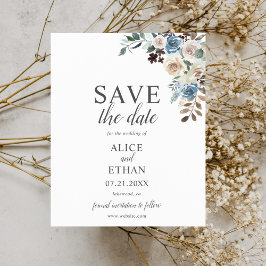 Boho Dusty Blue Beige Blume Save the Date