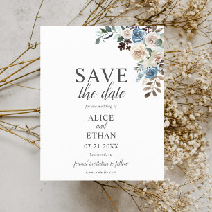 Boho Dusty Blue Beige Blume Save the Date