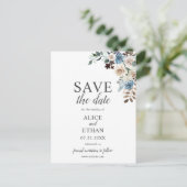 Boho Dusty Blue Beige Blume Wedding speichern das Ankündigungspostkarte (Stehend Vorderseite)