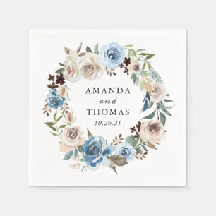 Boho Dusty Blue Beige Blumenblumenzeremonie Serviette
