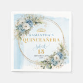 Boho Dusty Blue Blumen Eukalyptus Gold Glitter Serviette (Vorderseite)