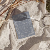 Boho Dusty Blue Blumen QR Code Botanische Hochzeit Einladung