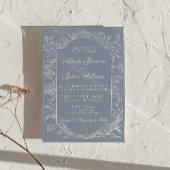 Boho Dusty Blue Blumen QR Code Botanische Hochzeit Einladung