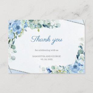 Boho Dusty Blue Blumen Silber Geometrisch Danke Begleitkarte