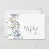 Boho Dusty Blue Blumenhochzeit RSVP  Karte (Vorderseite)