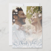 Boho Dusty Blue Botanical Elegantes Foto Dankeskarte (Vorderseite)